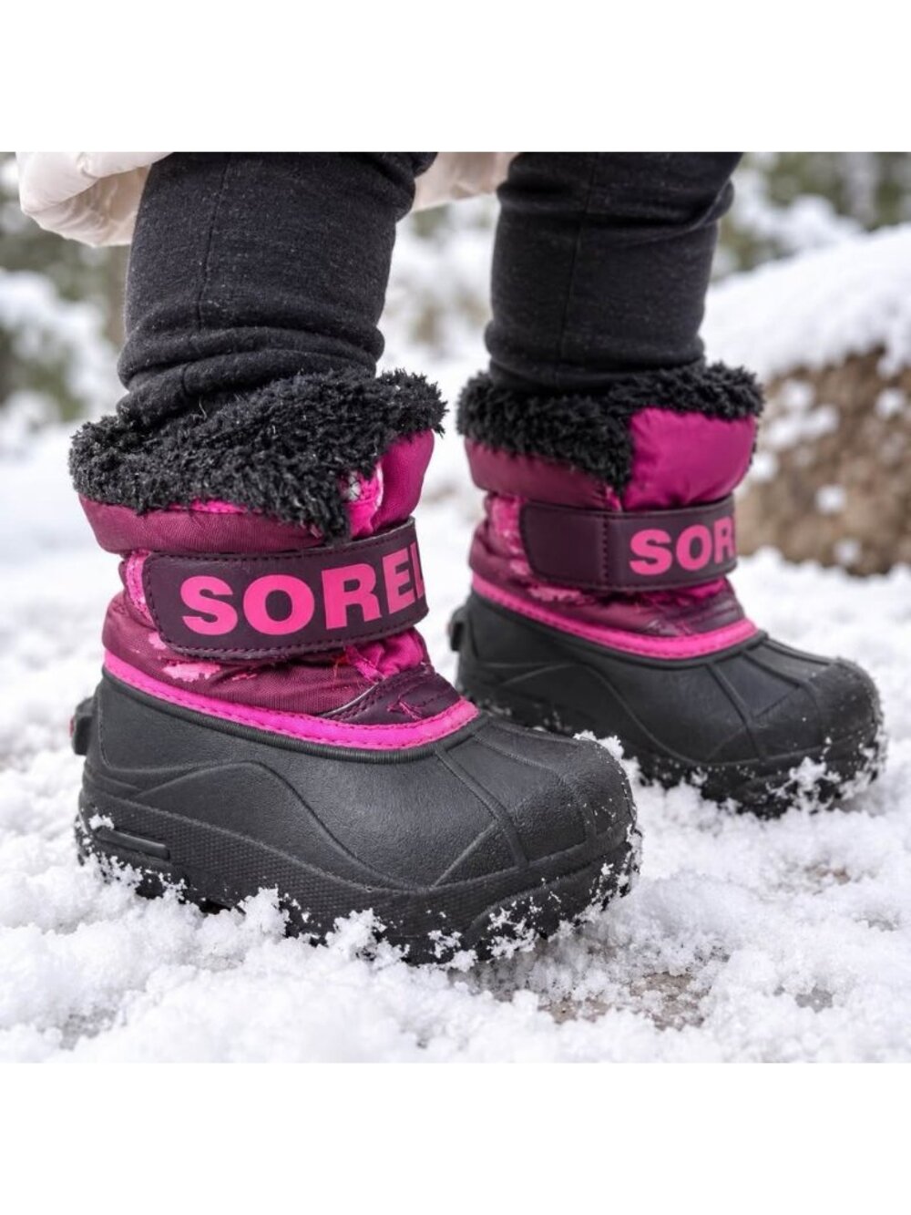 Sorel Kids Winter Boots Pink Purple Black Faux Fur Size 8